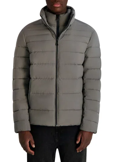 Karl Lagerfeld Paris Quilted Midweight Puffer Jacket In Gray