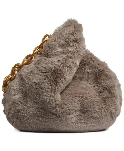 Donna Karan Lawrence Faux Fur Wristlet Wallet With Chain Strap In Gray