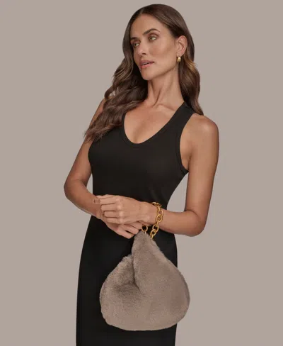 Donna Karan Lawrence Faux Fur Wristlet Wallet With Chain Strap In Gray
