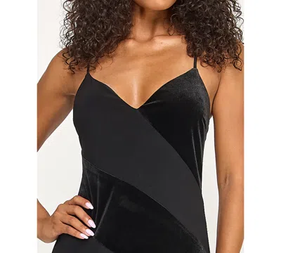 City Studios Juniors' Low-back Velvet Panel Long Slip Dress In Black