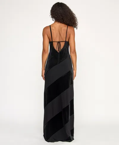 City Studios Juniors' Low-back Velvet Panel Long Slip Dress In Black