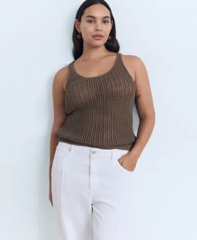 Mango Women's Straps Crochet Top In Brown