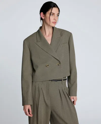 Kenneth Cole Houndstooth Cropped Double Breasted Jacket In Green