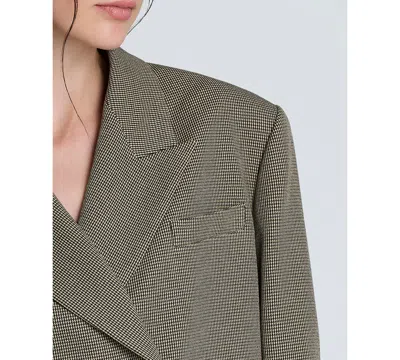 Kenneth Cole Houndstooth Cropped Double Breasted Jacket In Green