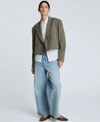 Kenneth Cole Houndstooth Cropped Double Breasted Jacket In Green