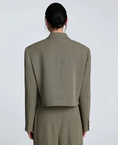 Kenneth Cole Houndstooth Cropped Double Breasted Jacket In Green