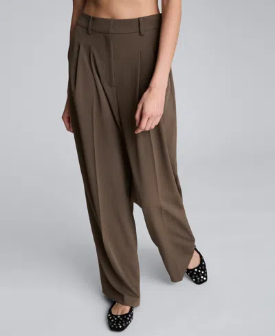 Kenneth Cole Melange Pleat Front Wide Leg Pant In Brown