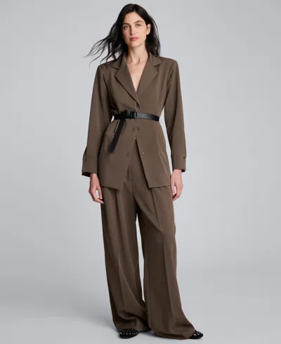 Kenneth Cole Melange Pleat Front Wide Leg Pant In Brown