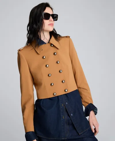 Kenneth Cole Luxe Twill Cropped Military Jacket In Gold