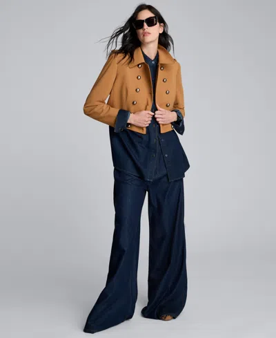 Kenneth Cole Luxe Twill Cropped Military Jacket In Gold