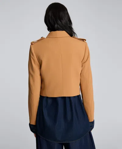 Kenneth Cole Luxe Twill Cropped Military Jacket In Gold