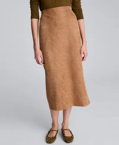 Kenneth Cole Snake Embossed Pull On Midi Skirt In Neutral