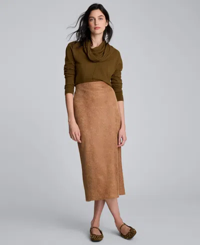 Kenneth Cole Snake Embossed Pull On Midi Skirt In Neutral