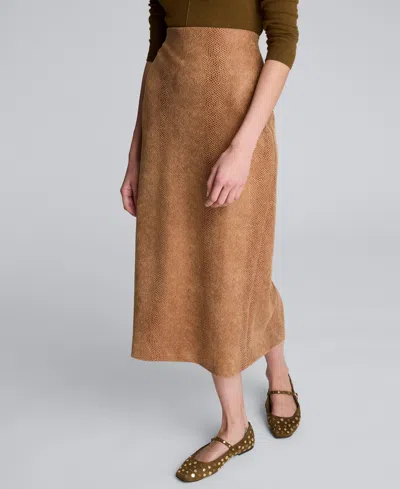 Kenneth Cole Snake Embossed Pull On Midi Skirt In Neutral