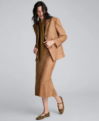 Kenneth Cole Snake Embossed Pull On Midi Skirt In Neutral