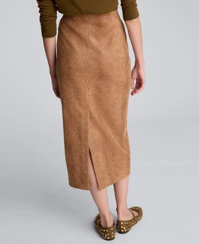 Kenneth Cole Snake Embossed Pull On Midi Skirt In Neutral