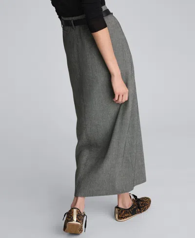 Kenneth Cole Herringbone Slit Front Belted Midi Skirt In Gray