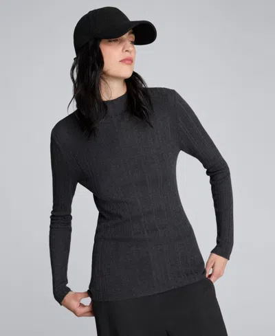 Kenneth Cole Long Sleeve Ribbed Mock Neck Sweater In Gray