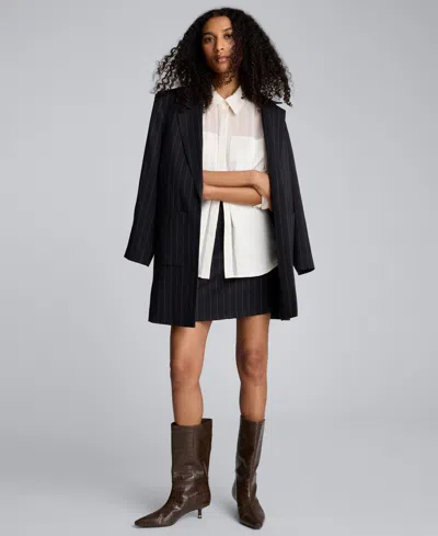 Kenneth Cole Pinstripe Patch Pocket Open Front Jacket In Blue