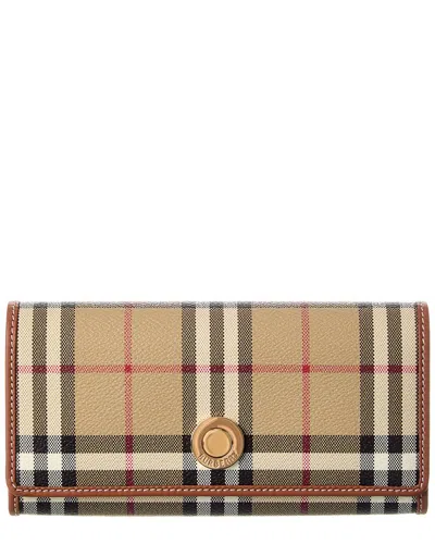 Burberry Check E-canvas & Leather Wallet In Brown