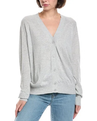 7 For All Mankind Classic V-neck Linen-blend Cardigan In Gray
