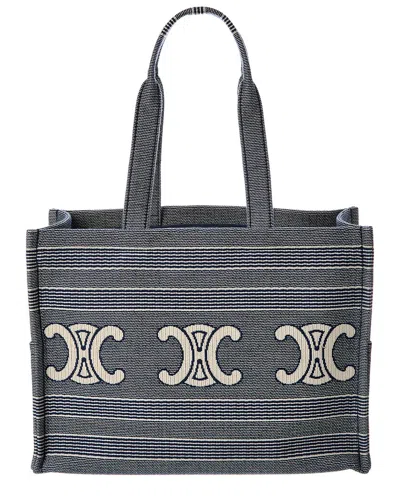 Celine Cabas Thais Large Striped Tote In Blue