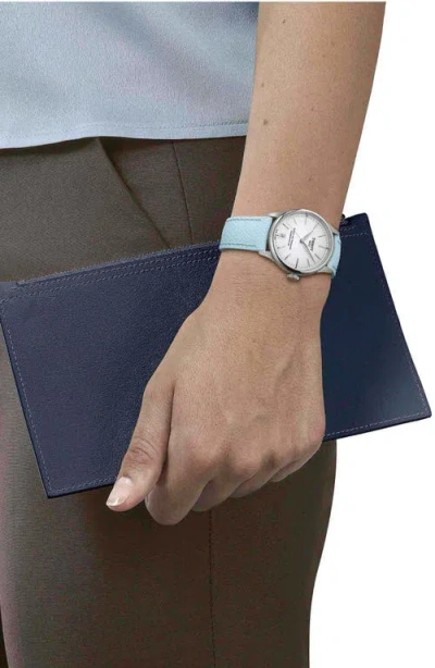 Tissot Chemin Des Tourelles Powermatic 80 Leather Strap Watch, 34mm In Blue