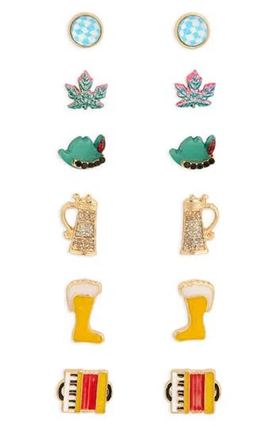 Leith Set Of 6 Beer Boot Stud Earrings In Gold
