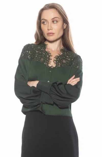 Alexia Admor Bryne Lace Trim Top In Green
