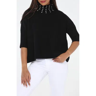 Rain And Rose Crystal Embellished Turtleneck Sweater In Black
