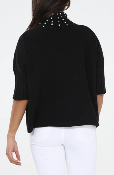 Rain And Rose Crystal Embellished Turtleneck Sweater In Black