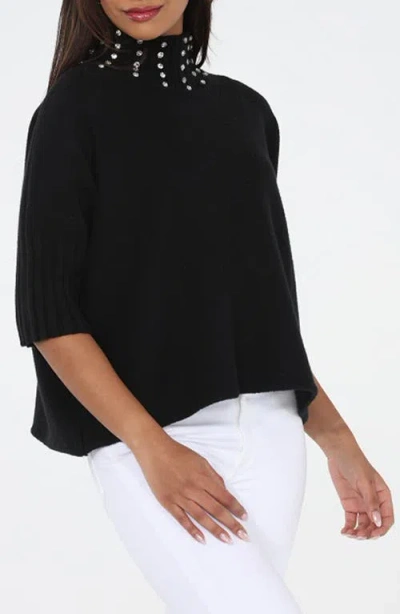 Rain And Rose Crystal Embellished Turtleneck Sweater In Black