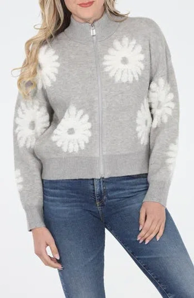 Rain And Rose Flower Pop Zip Cardigan In Pattern