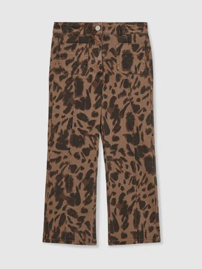 Reiss Brown Leopard-print Flared Jeans In Multi