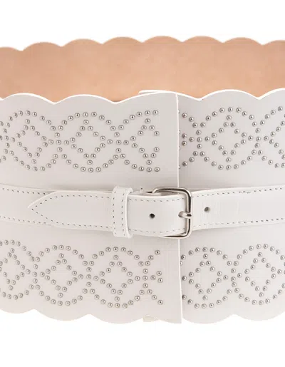 Alaïa Miniature Rivet Geometric Pattern Belt In White