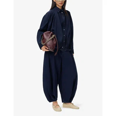 Loewe Womens Draped Denim-look Cotton Shirt Dark Indigo In Purple