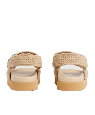 Gucci Women Beige Crochet Sandals In Sand