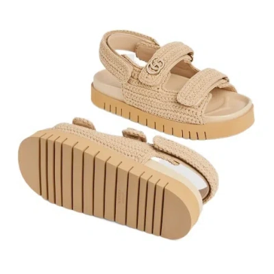 Gucci Women Beige Crochet Sandals In Sand
