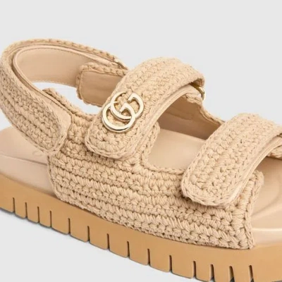 Gucci Women Beige Crochet Sandals In Sand