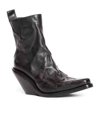 Ann Demeulemeester Hemo Western Boots In Washed Grained Calfskin In Black