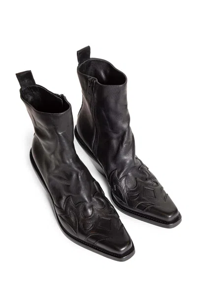 Ann Demeulemeester Hemo Western Boots In Washed Grained Calfskin In Black
