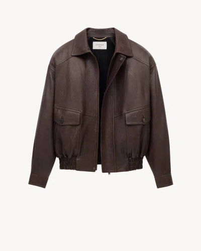 Saint Laurent Balloon Lambskin Leather Bomber Jacket In Brown
