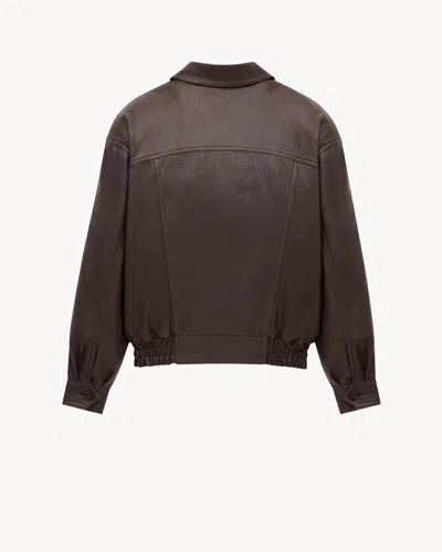 Saint Laurent Balloon Lambskin Leather Bomber Jacket In Brown