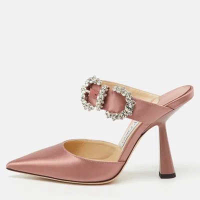 Pre-owned Jimmy Choo Dusty Rose Satin Crystal Buckle Embellished Smokey Mules Size 36 In Pink