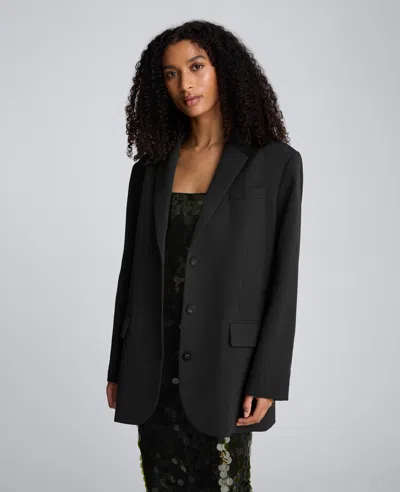 Kenneth Cole Luxe Twill Three Button Boyfriend Blazer In Black