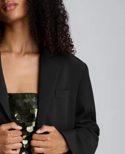 Kenneth Cole Luxe Twill Three Button Boyfriend Blazer In Black