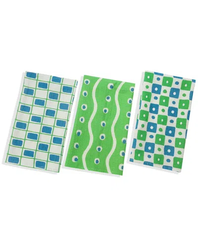 Tiramisu Set Of Three Retro Geometric Kitchen Towels In Multi