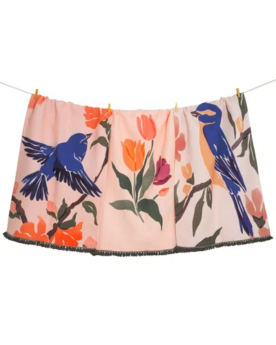 Tiramisu Bluebird Garden Set Of 3 Cotton Waffle Kitchen Towels In Multi