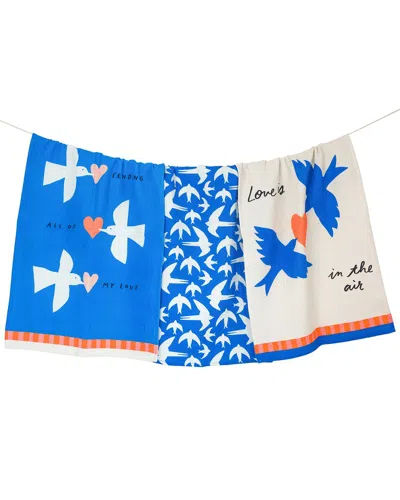 Tiramisu Love Is In The Air Bird Towel Set In Blue