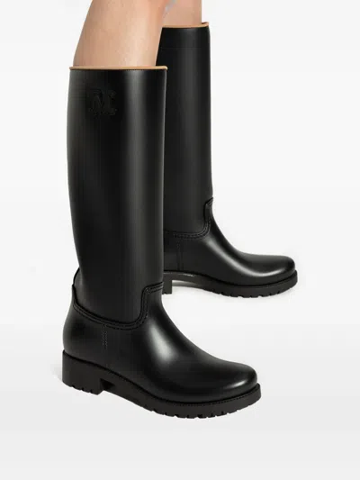 Max Mara Logo-patch Rain Boots In Black